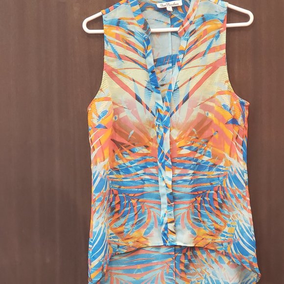True Freedom Palm Leaf Sheer Top/Coverup  Size S  Multicolor - Picture 3 of 7
